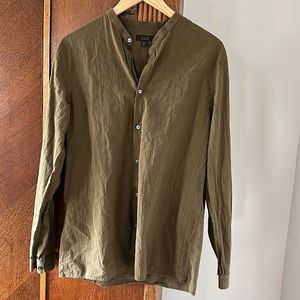 COS Mens Button Down Long Sleeve Shirt in Olive Green